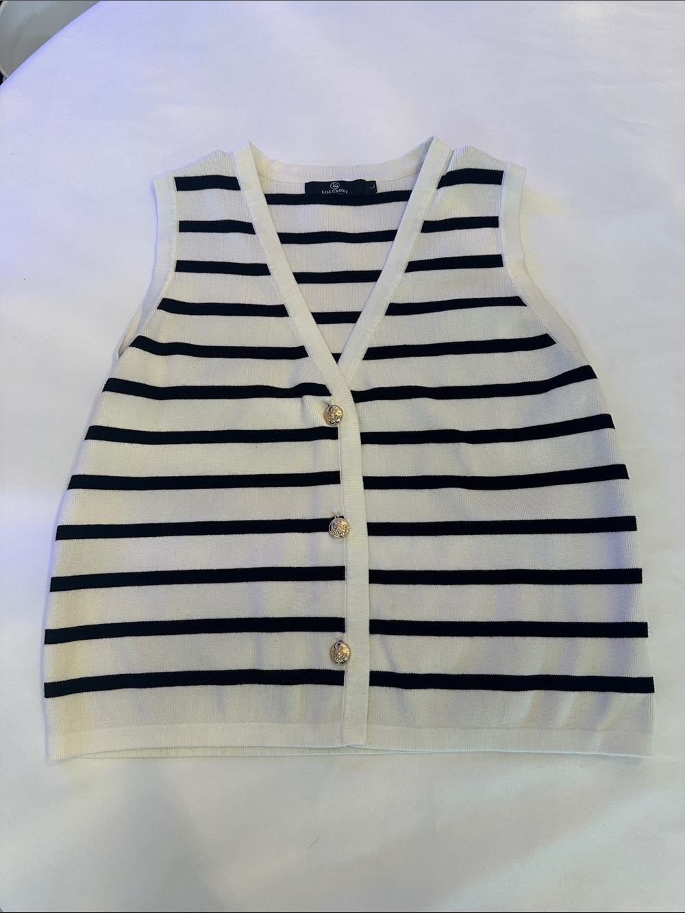 Striped V-Neck Button Front Knit Vest - Picture 3 of 7